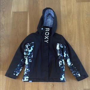 Roxy Black and Blue Raincoat with Hood and Camouflage Sleeves